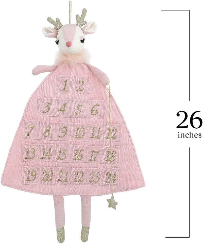 MON AMI Holiday Reindeer Inspired Soft Plush Advent Countdown to Christmas Calendar, Wall Hanging, Christmas Decor, Fabric Calendar, Home & Office Decoration, 26IN, Pink