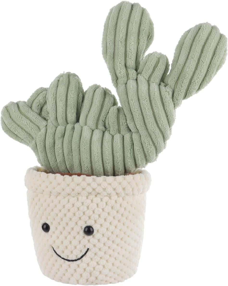 Apricot Lamb Soft Cactus Plant Plush Toy, Stuffed Green Pot, Kawaii Plushie for Kids, 12"