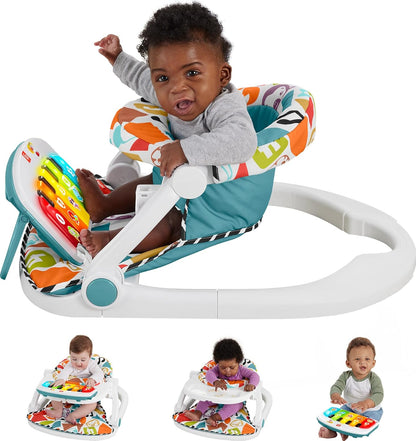 Fisher-Price Baby Portable Chair Deluxe Kick & Play Sit-Me-Up Floor Seat with Piano Learning Toy & Snack Tray for Infants to Toddlers