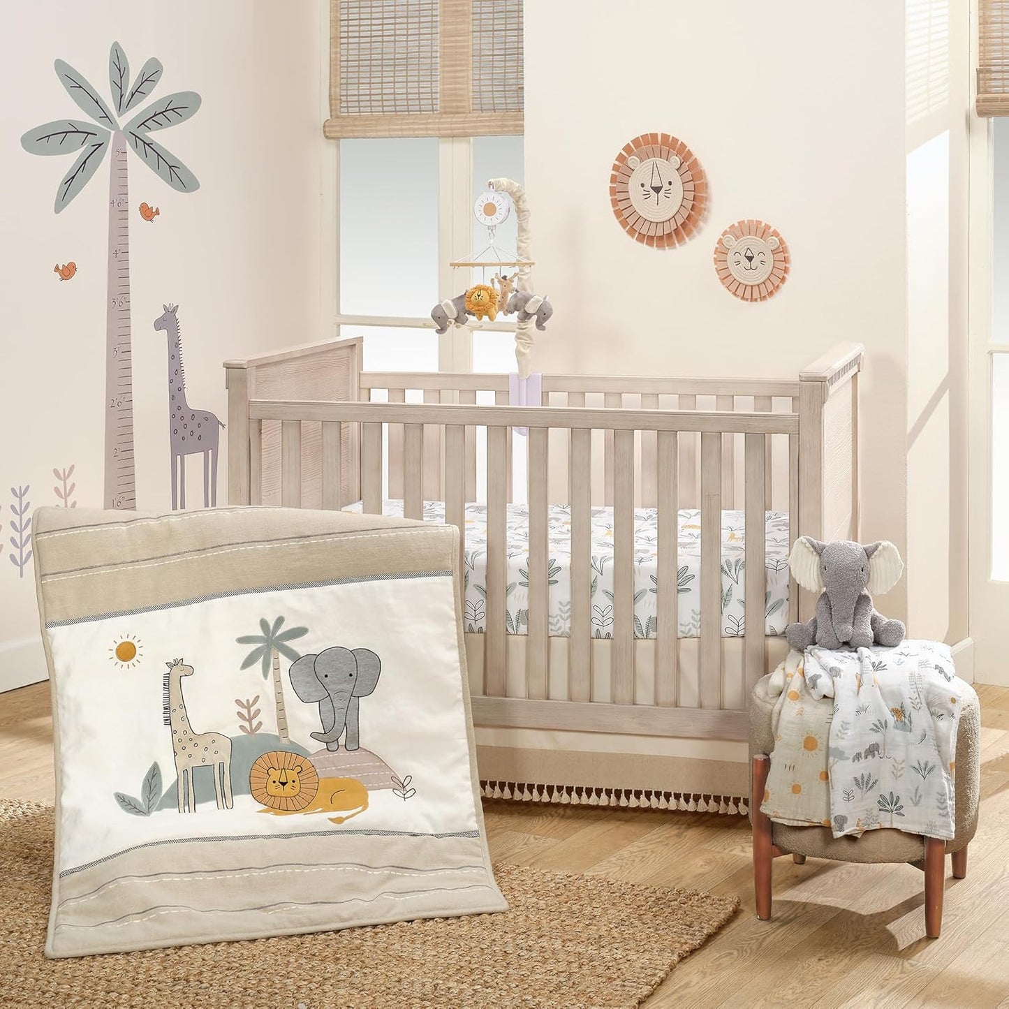 Lambs & Ivy Jungle Adventure Linen/Cotton 3-Piece Nursery Baby Crib Bedding Set