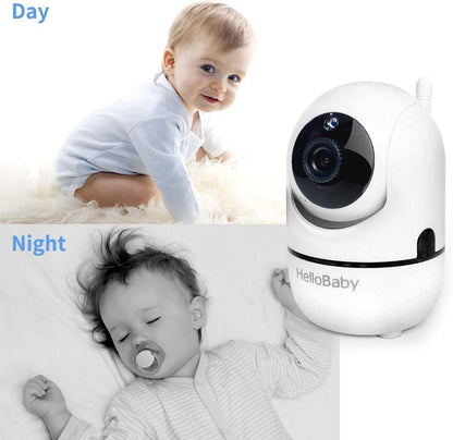 Hellobaby Video Baby Monitor with 2 Cameras and Audio. Baby Monitor with Remote Pan/Tilt/Zoom, VOX Mode, Night Vision, 2-Way Talk, 8 Lullabies