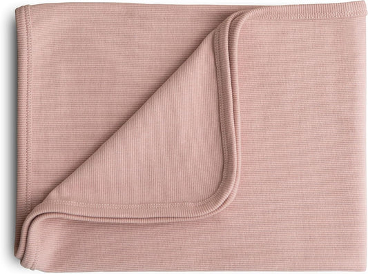 Mushie Extra Soft Baby Blanket | Organic Cotton Ribbed Receiving Blanket, Swaddle, Stroller | 35X35 Inch (Blush)