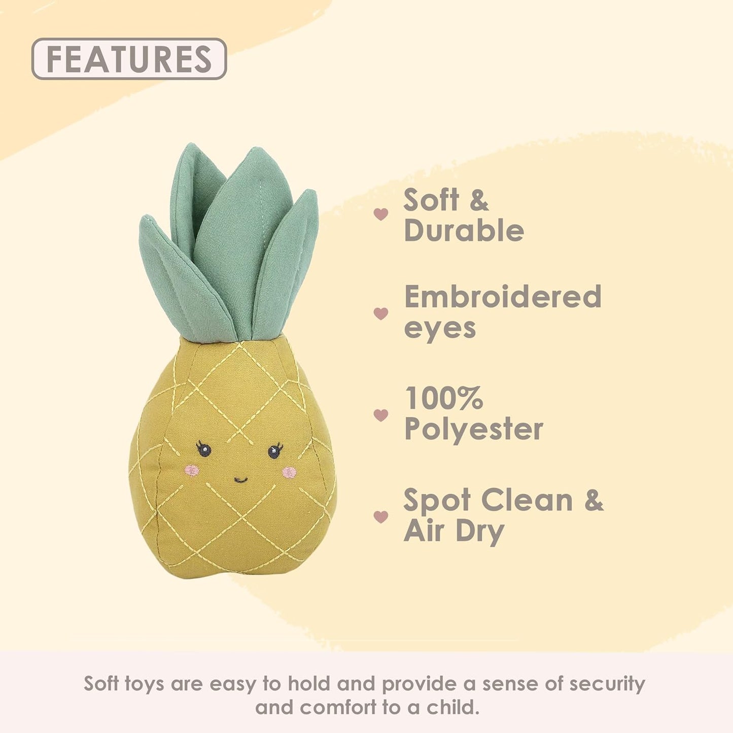 MON AMI Pineapple Plush Toy - 10.5”, Food Plush Toys, Fruit Plushie for Boys/Girls, Handcrafted Fruit Doll – Perfect for Décor/Play/Gifts