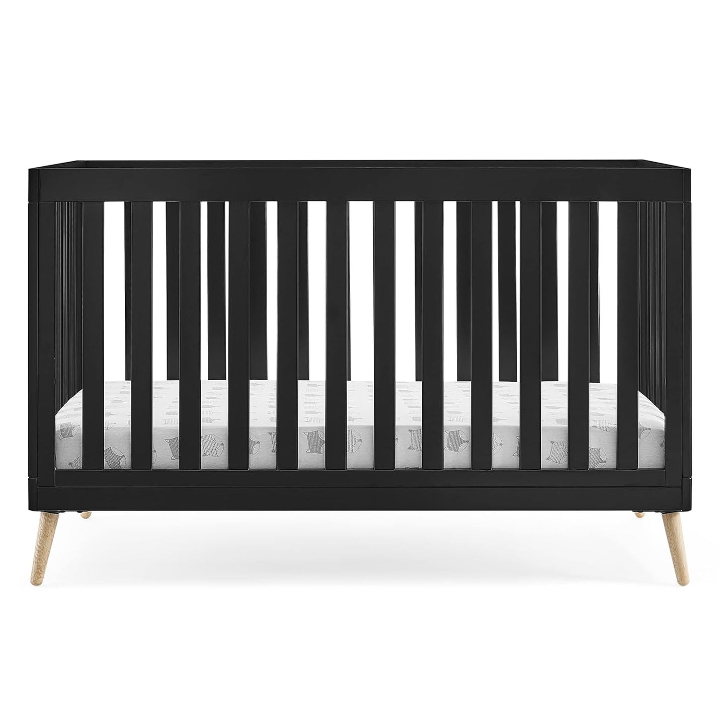 Delta Children Essex 4-In-1 Convertible Baby Crib, Ebony with Natural Legs