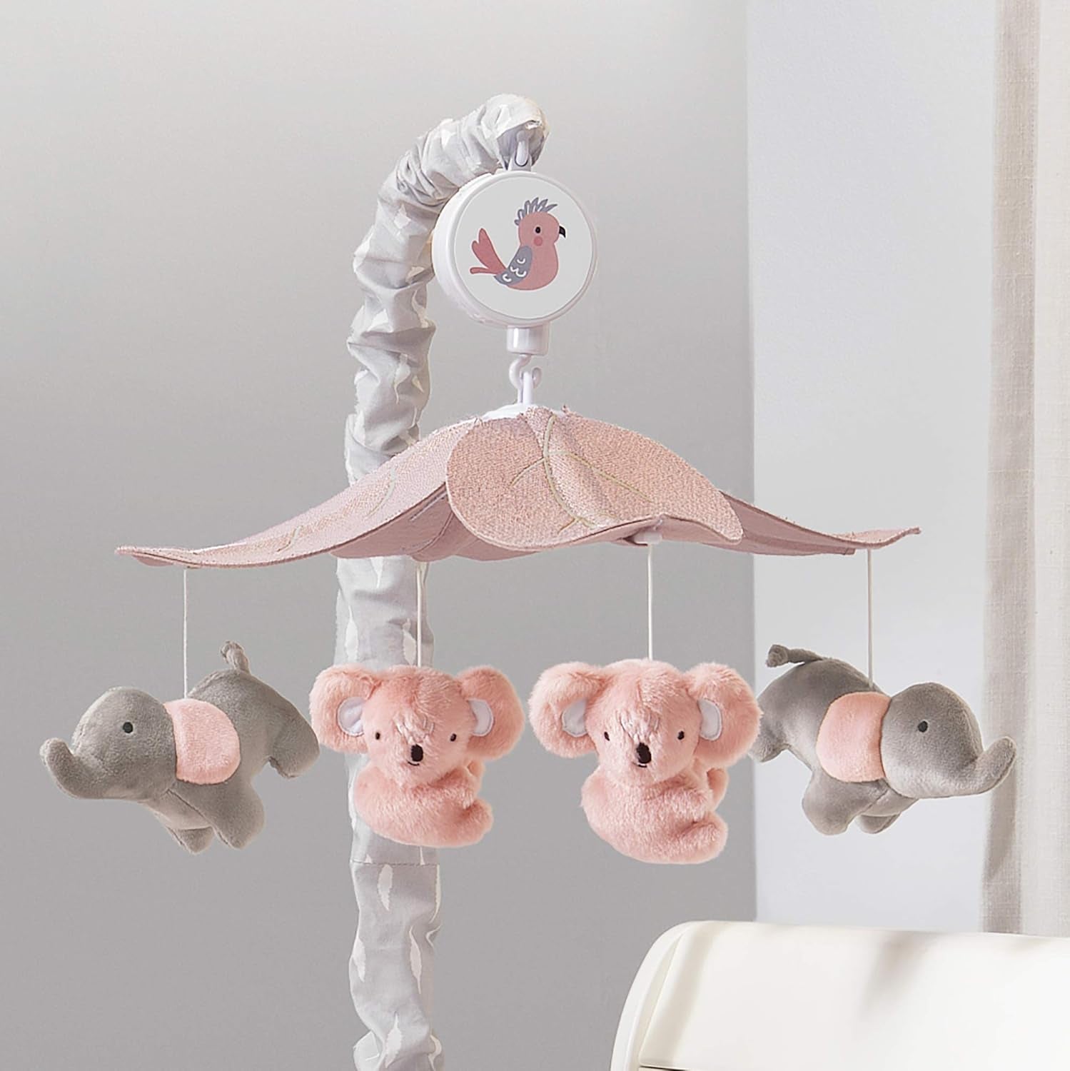 Lambs & Ivy Calypso Pink/Gray Koala & Elephant Musical Baby Crib Mobile