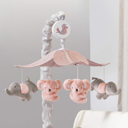 Lambs & Ivy Calypso Pink/Gray Koala & Elephant Musical Baby Crib Mobile