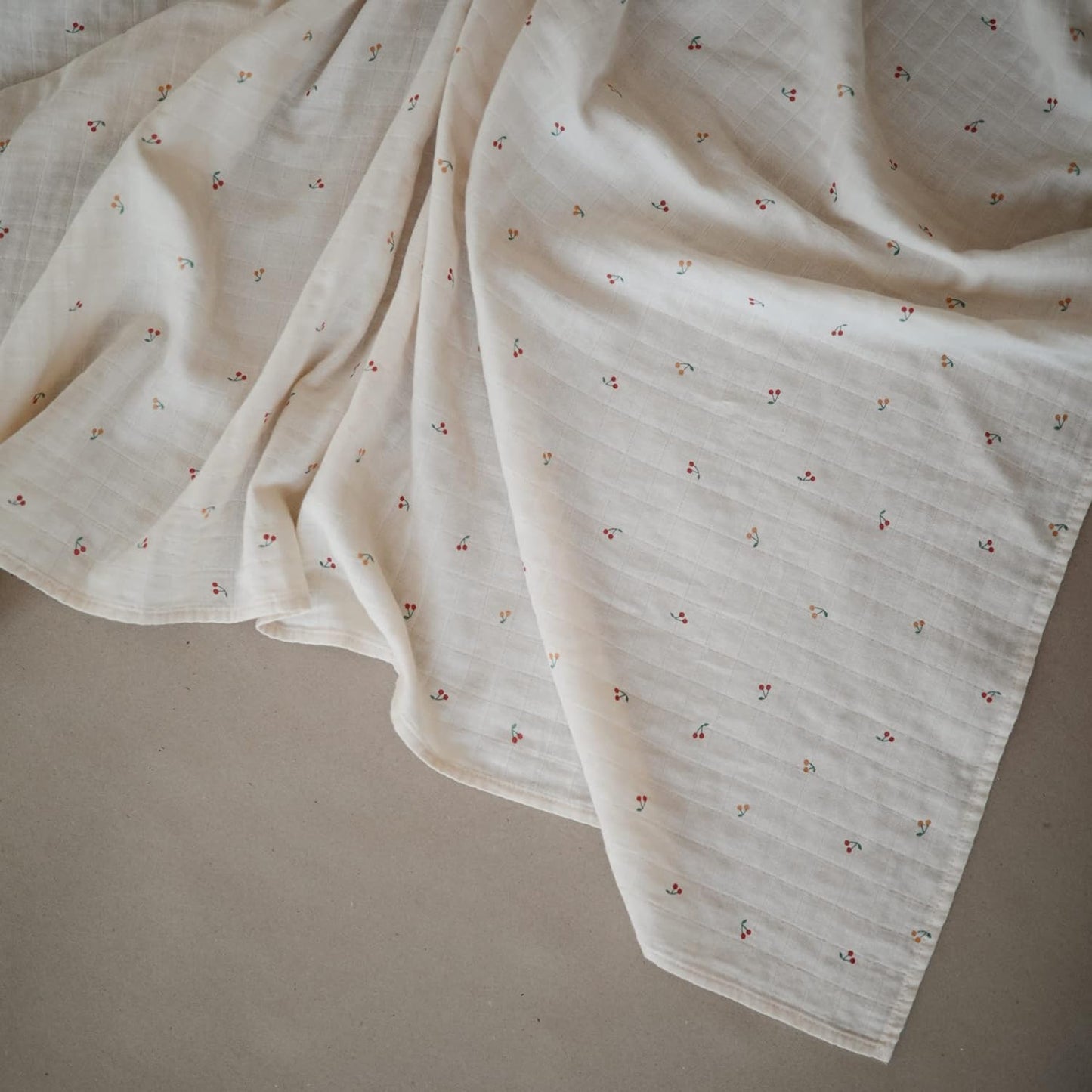 Mushie Muslin Baby Swaddle Blanket | 100% Organic Cotton (Cherries)