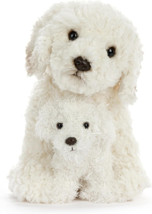 DEMDACO Animalcraft 9 X 8 Inch Polyester, Cuddly, Soft Plush, Toy, Stuffed Animal, Curly White, Labradoodle Dog Mother & Baby Pup