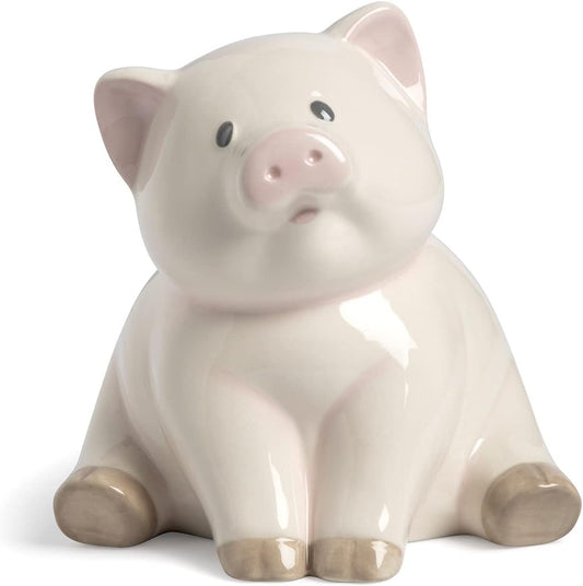 DEMDACO Piggy Pink and White 6 X 6 Inch Ceramic Stoneware Money Bank