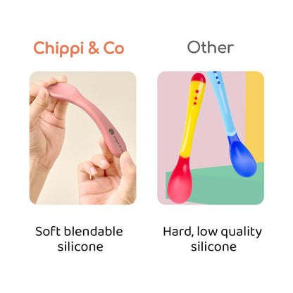 Chippi & Co Silicone Baby Spoons and Forks, Self Feeding from 6 Months, Baby First Spoon, Baby Led Weaning Spoons, Cucharas Para Bebes, Self Feeding Baby Utensils, Starting Solids Essentials (SET 2)