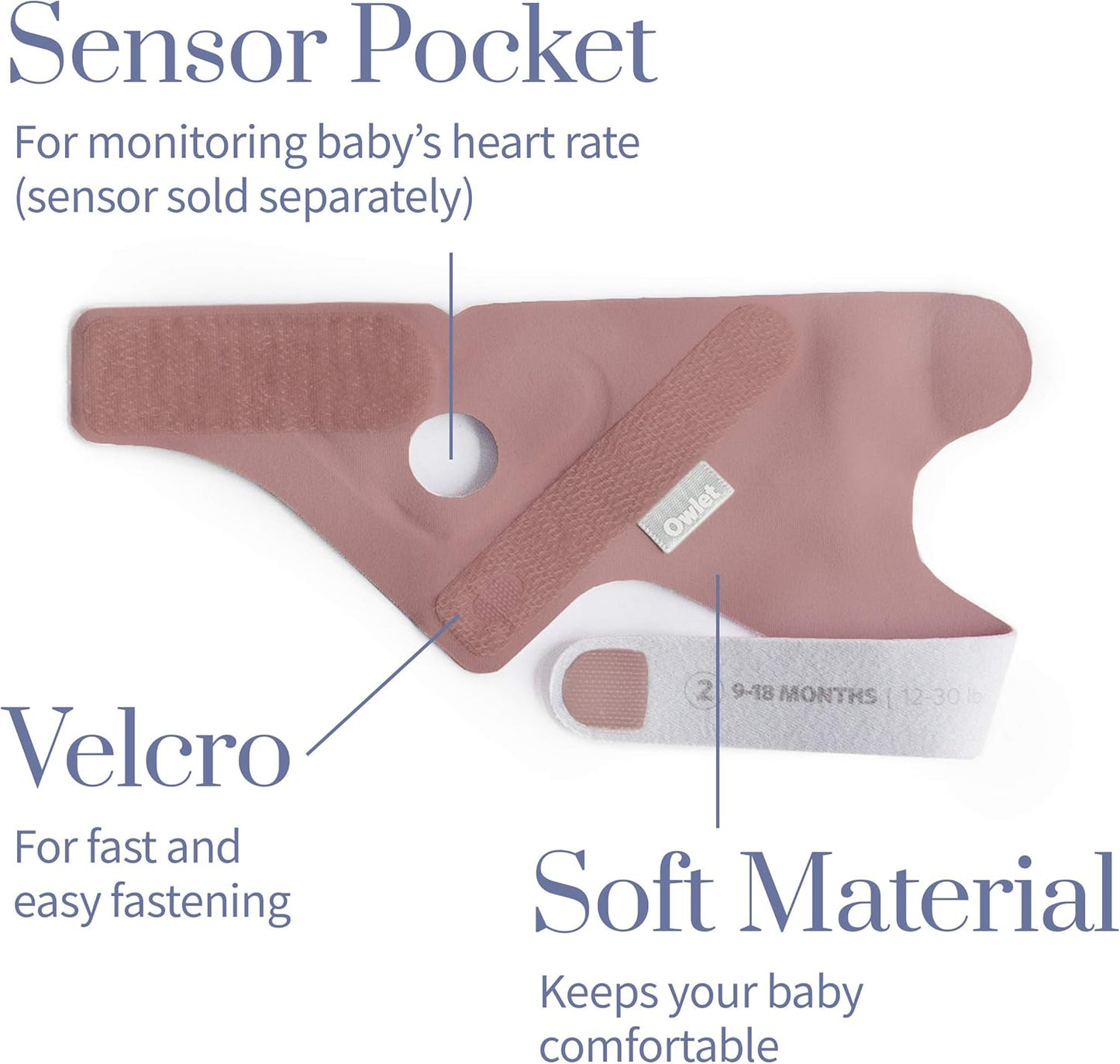 Owlet Accessory Fabric Sock for Dream Sock Baby Monitor, Fits Babies 0 to 18 Months, Dusty Rose (Sensor and Base Station Not Included)