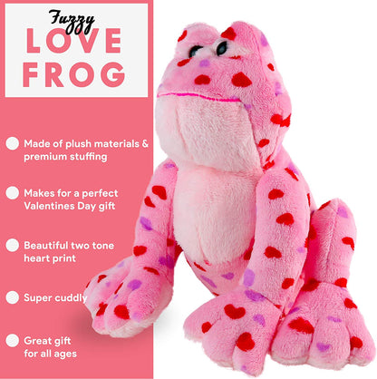 Big Mo'S Toys Love Frog - Plush Valentine'S Day Anniversary Pink and Red Heart Printed Small Soft Stuffed Frogs Animals for All Ages 8.5"