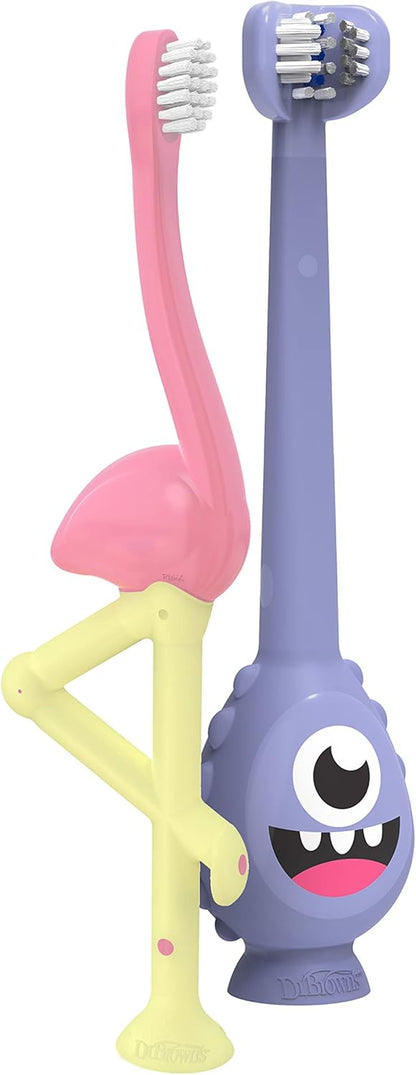 Dr. Brown'S Toothscrubber Toddler Toothbrush, Monster and Flamingo, 2-Pack