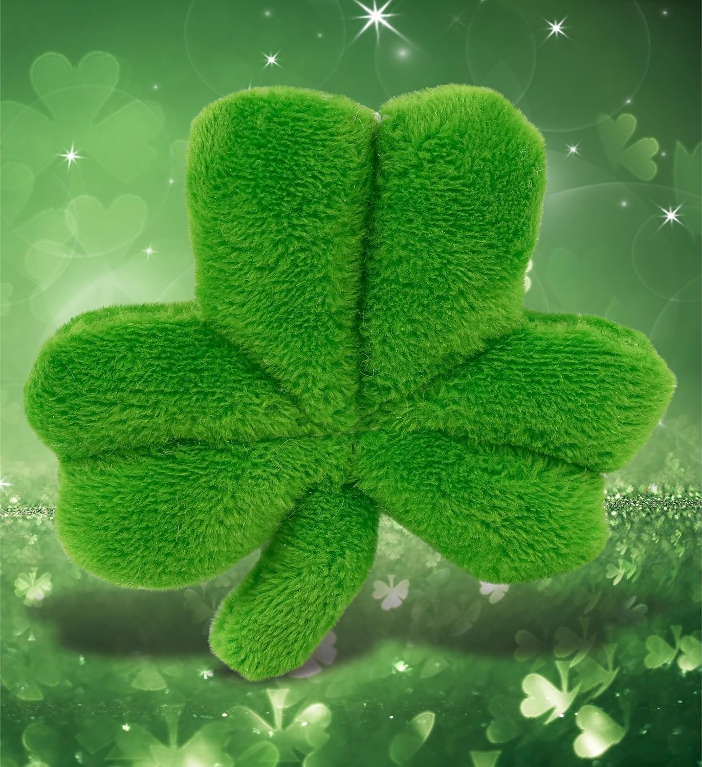 Dollibu Green Shamrock Plush - Cute Good Luck Charm Decorative Ornament for Teddy Bear Stuffed Animal, Party Decorations and Crafts, Four Leaf Clover Plush Toy for Saint Patricks Day Decor - 3 Inch