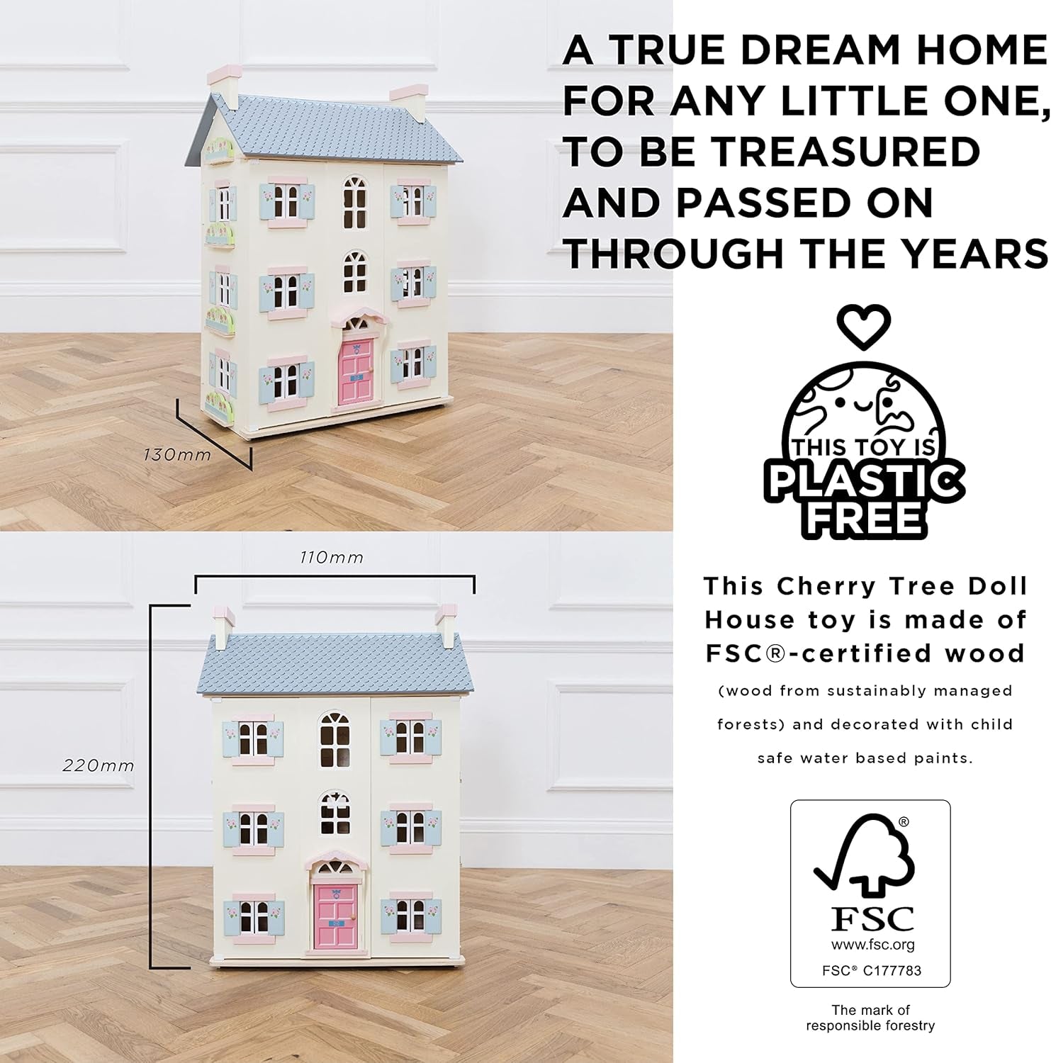 Le Toy Van - Iconic Sophie'S Large Wooden Doll House | Dream House Wooden Dolls House Play Set | Great as a Gift | Suitable for Ages 3+