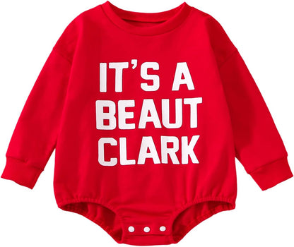 Baby Girl Boy Christmas Clothes Letter Print Sweatshirt Romper Infant Long Sleeve Bubble Romper Winter Outfit