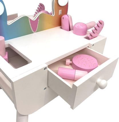 Teamson Kids Colorful Butterfly-Shaped Tabletop Vanity with Led-Illuminated Mirror and 6-Pc. Accessory Set