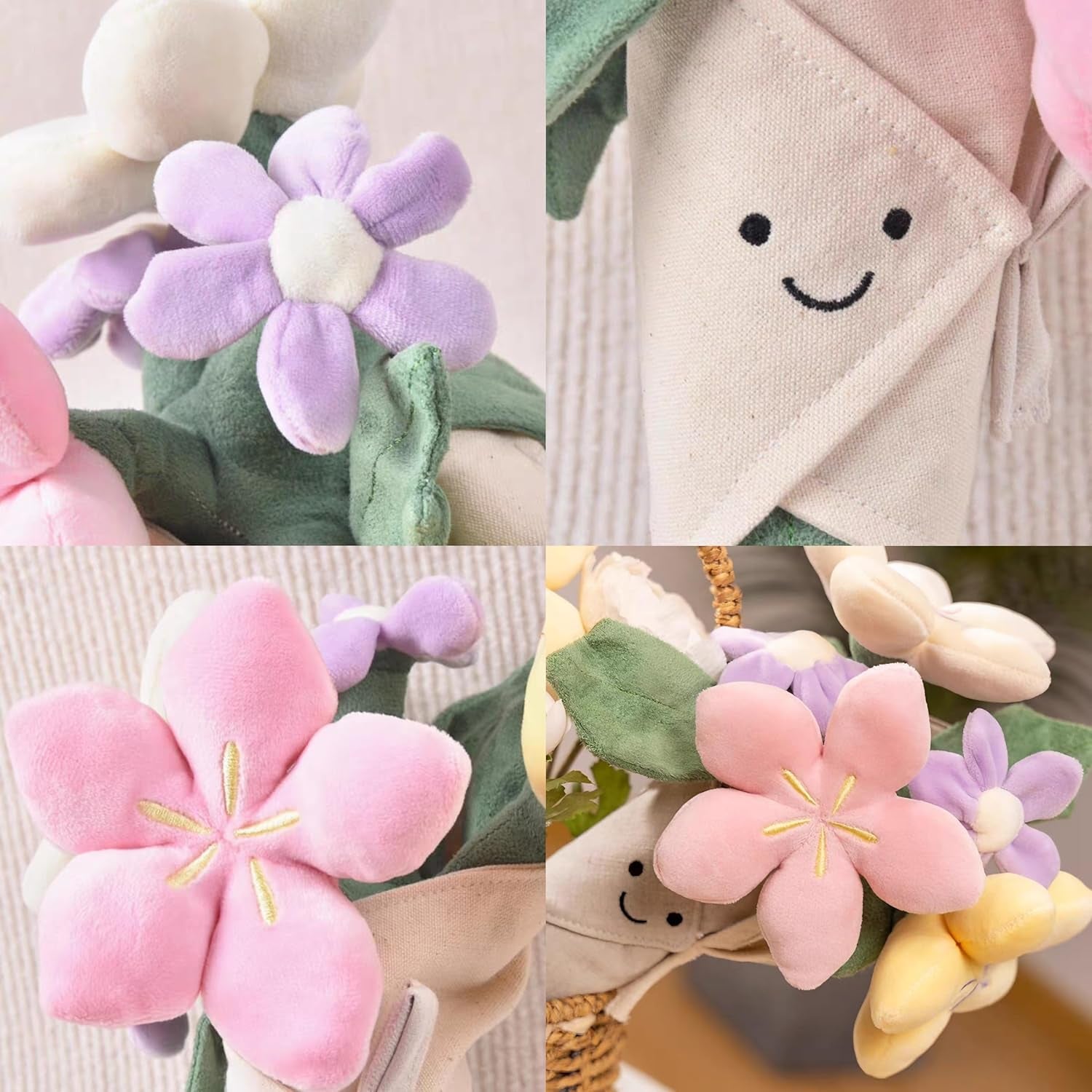 Cute Flower Plush Doll Stuffed Plant Plushie Soft Flower Doll Lovely Smiling Face Huggable Handing Flower Toy Sweet Gifts for Boys Girls Kids Adults, Pink, W32PL00075