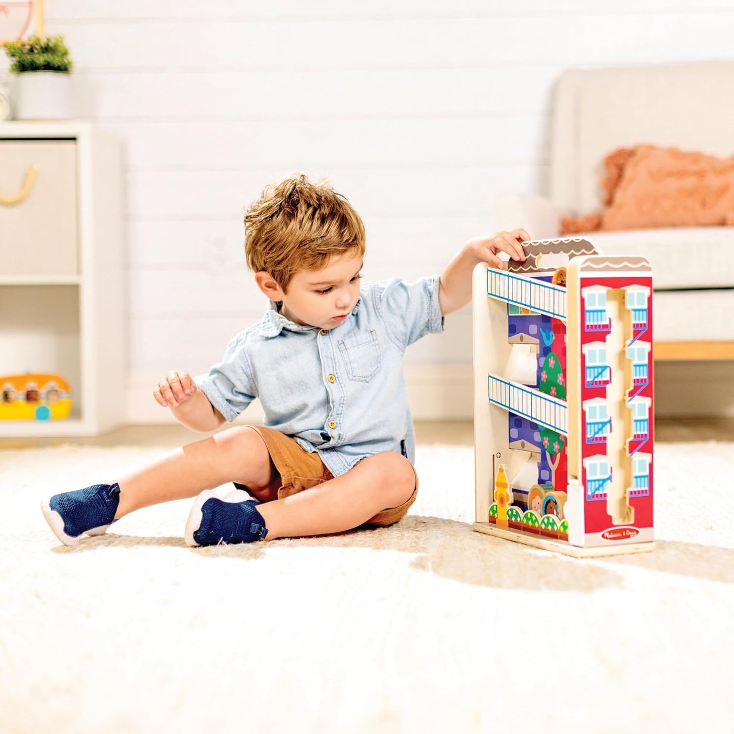 Melissa & Doug GO Tots Wooden Town House Tumble with 6 Disks - FSC Certified