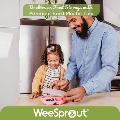 Weesprout Silicone Plates with Lids for Babies & Toddlers (3 Pack) 100% Food-Grade Dishes for Self Feeding, Divided Design & Raised Edges for Picky Eaters, Dishwasher & Microwave Safe Weaning Supplies