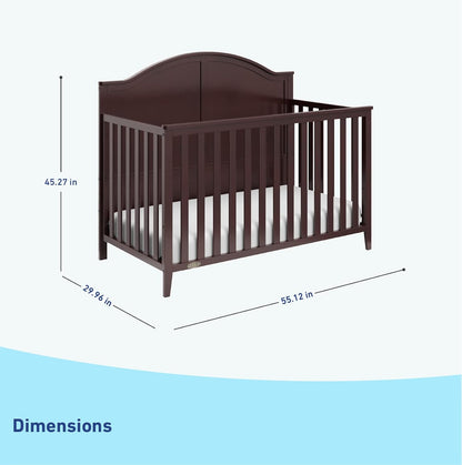 Graco Wilfred 5-In-1 Convertible Crib (Espresso) – GREENGUARD Gold Certified, Converts to Toddler Bed and Full-Size Bed, Fits Standard Full-Size Crib Mattress, Adjustable Mattress Support Base