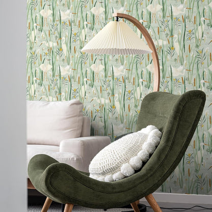 Ismoon Green Peel and Stick Wallpaper, Boho Wallpaper Nursery Wallpaper Crane Wallpaper Egret Light Green Contact Paper Vinyl Removable Wallpaper for Cabinets Shelf 16.1X78.7In