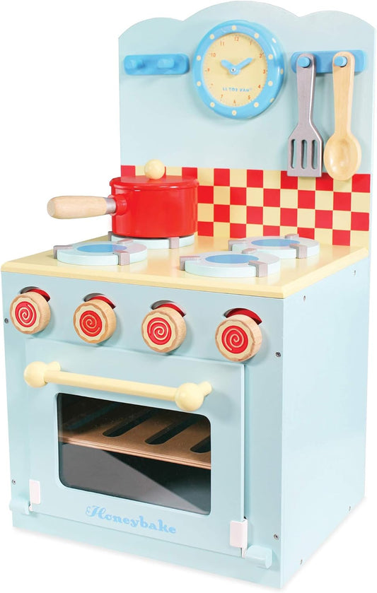 Le Toy Van - Educational Wooden Honeybake Oven & Hob Blue Set Pretend Kitchen Play Toy | Girls Role Play Toy Kitchen Accessories (TV265)