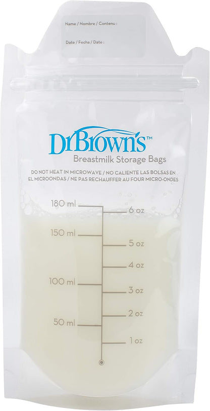 Dr. Brown’S Breast Milk Storage Bags, Disposable and Durable Bags for Freezing & Heating Breast Milk, (100 Ct) 6 Oz Bags, BPA Free