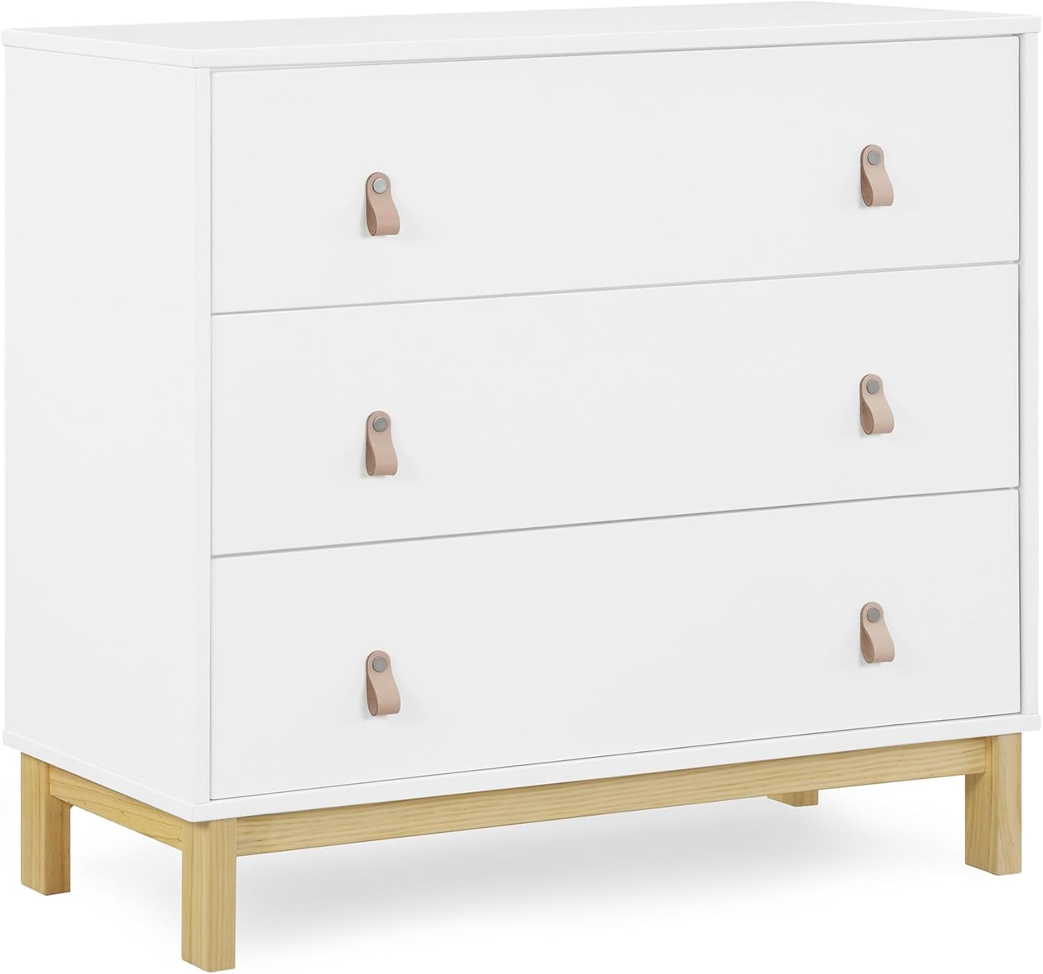 Delta Children Legacy W Leather Pulls Dresser, Bianca White/Natural