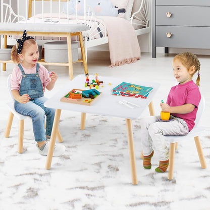 Costzon Kids Table and Chair Set, 3 Pieces Wooden Activity Play Table & 2 Cute Rabbit, Solid Wood Legs, Space-Saving Toddler Furniture for Preschool, Nursery, Children Playroom & Kindergarten (Gray)