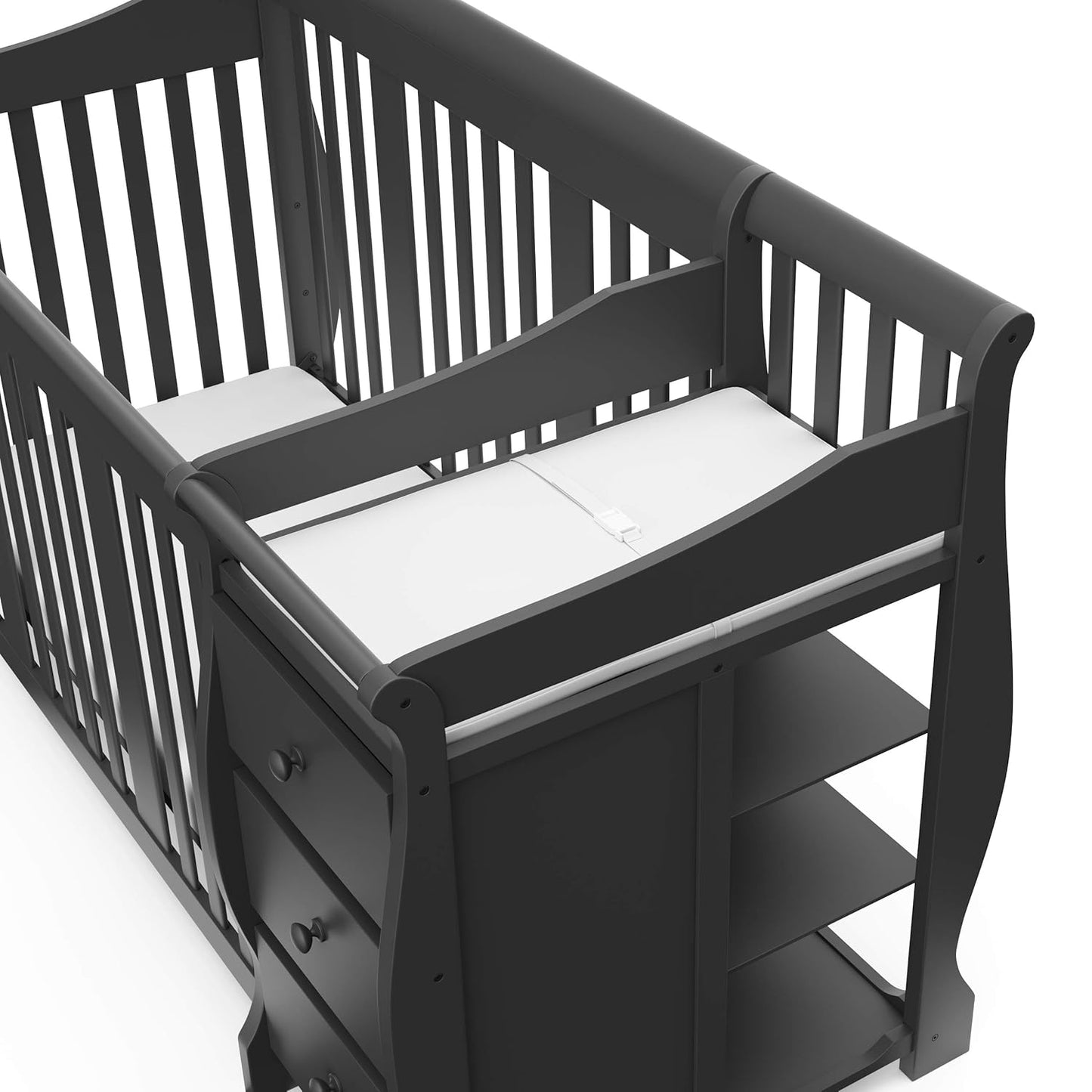 Storkcraft Portofino 5-In-1 Convertible Crib and Changer (Gray) – Crib and Changing Table Combo with Drawer, Converts to Toddler Bed, Daybed and Full-Size Bed, Storage Drawer