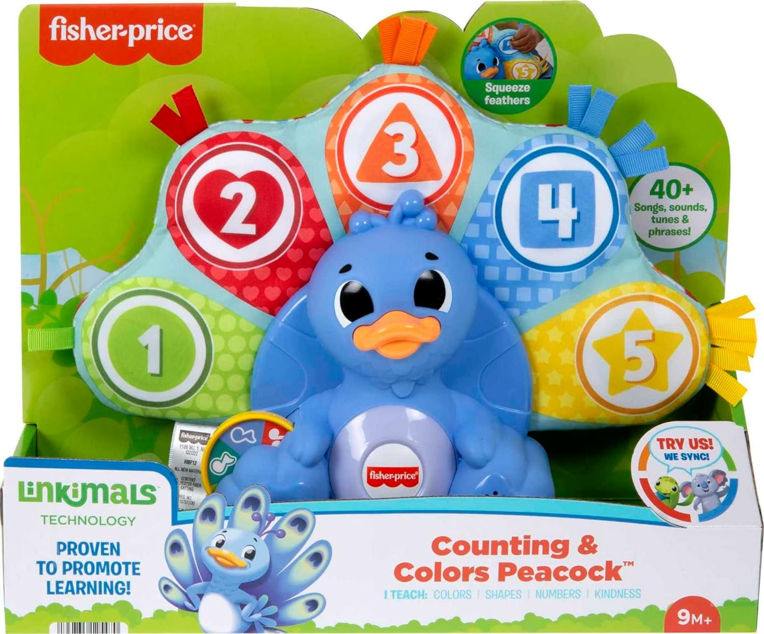 Fisher-Price Baby Learning Toy Linkimals Counting & Colors Peacock with Lights & Music for Infants Ages 9+ Months, Compatible Only with Linkimals Items