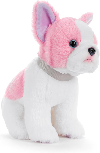 DEMDACO Animalcraft 8 X 7 Inch Polyester Cuddly, Soft Plush, Toy, Stuffed Animal, Pink and White, French Bulldog