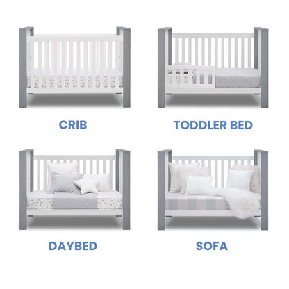 Delta Children Miles 4-In-1 Convertible Crib, Bianca White/Textured Limestone