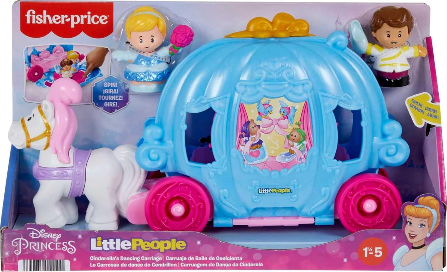 Fisher-Price Little People Toddler Toy Disney Princess Cinderella’S Dancing Carriage Playset with Figures for Pretend Play Ages 18+ Months​