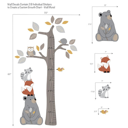 Lambs & Ivy Woodland Forest Tree with Animals Kids Growth Chart Wall Decals