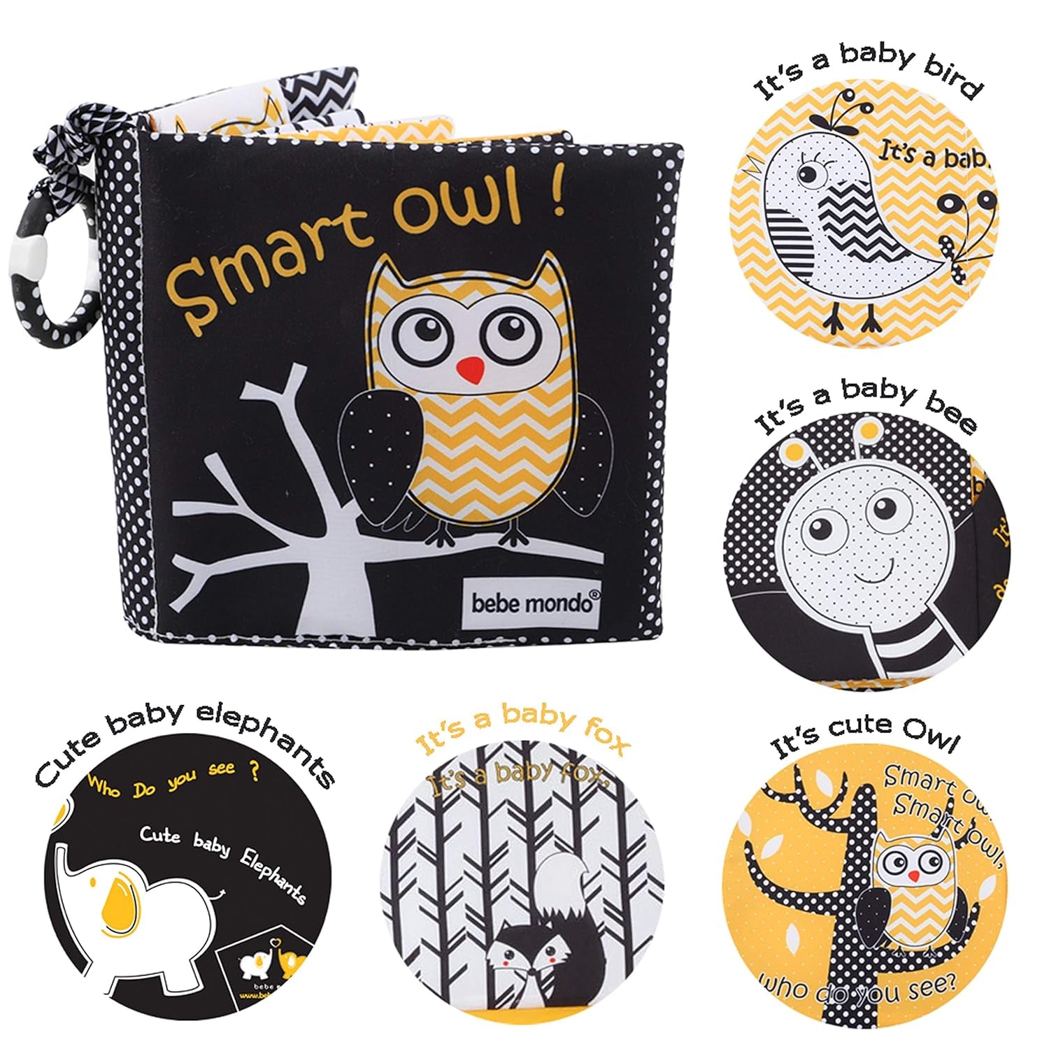 Touch and Feel Cloth Crinkle Books for Babies Infant, Baby Books Toys 0-3-6-12 Months, Christmas Shower Baby Gifts, High Contrast Toys,Teething Teethers, Tummy Time Mirror Toys for Boys and Girls-Owl