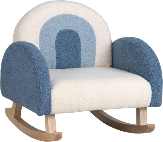 Costzon Kids Blue Rocking Chair with Solid Wood Frames, Plush Fabric, Anti-Tip Design for Kids Room, Nursery, Playroom, Preschool, Birthday Gift for Boys Girls, Toddler Furniture Armchair