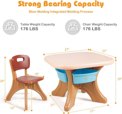 Costzon Kids Table and Chair Set, 3 Piece Activity Table W/Detachable Toy Storage Bin & 2 Chairs for Children Reading Art Craft, Strong Bearing Capacity, Lightweight, Toddler Table & Chair Set, Coffee