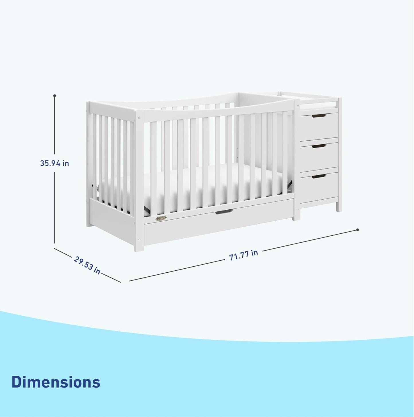 Graco Remi 4-In-1 Convertible Crib & Changer with Drawer (White) – GREENGUARD Gold Certified, Crib and Changing-Table Combo, Includes Changing Pad, Converts to Toddler Bed, Full-Size Bed