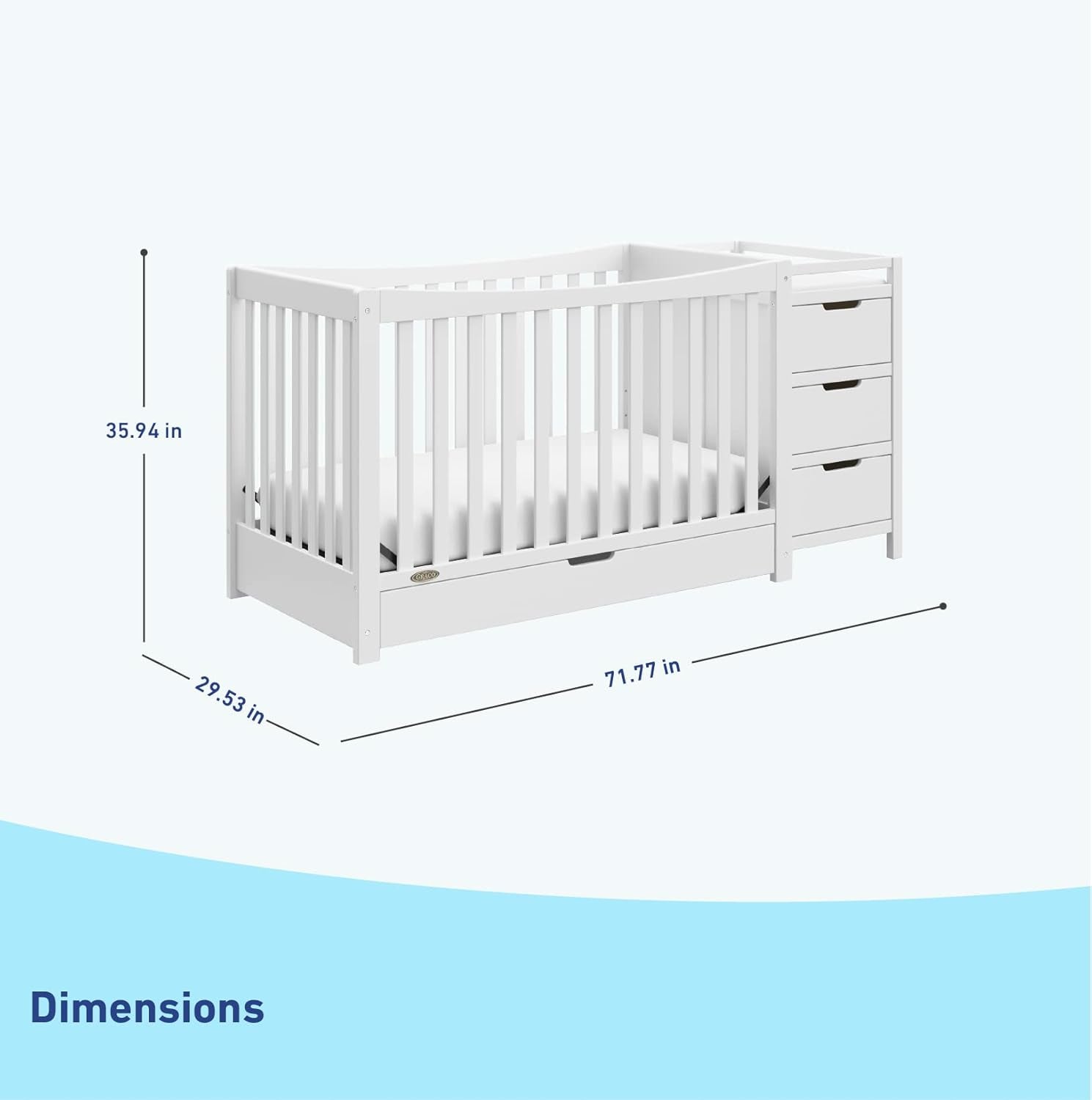 Graco Remi 4-In-1 Convertible Crib & Changer with Drawer (White) – GREENGUARD Gold Certified, Crib and Changing-Table Combo, Includes Changing Pad, Converts to Toddler Bed, Full-Size Bed