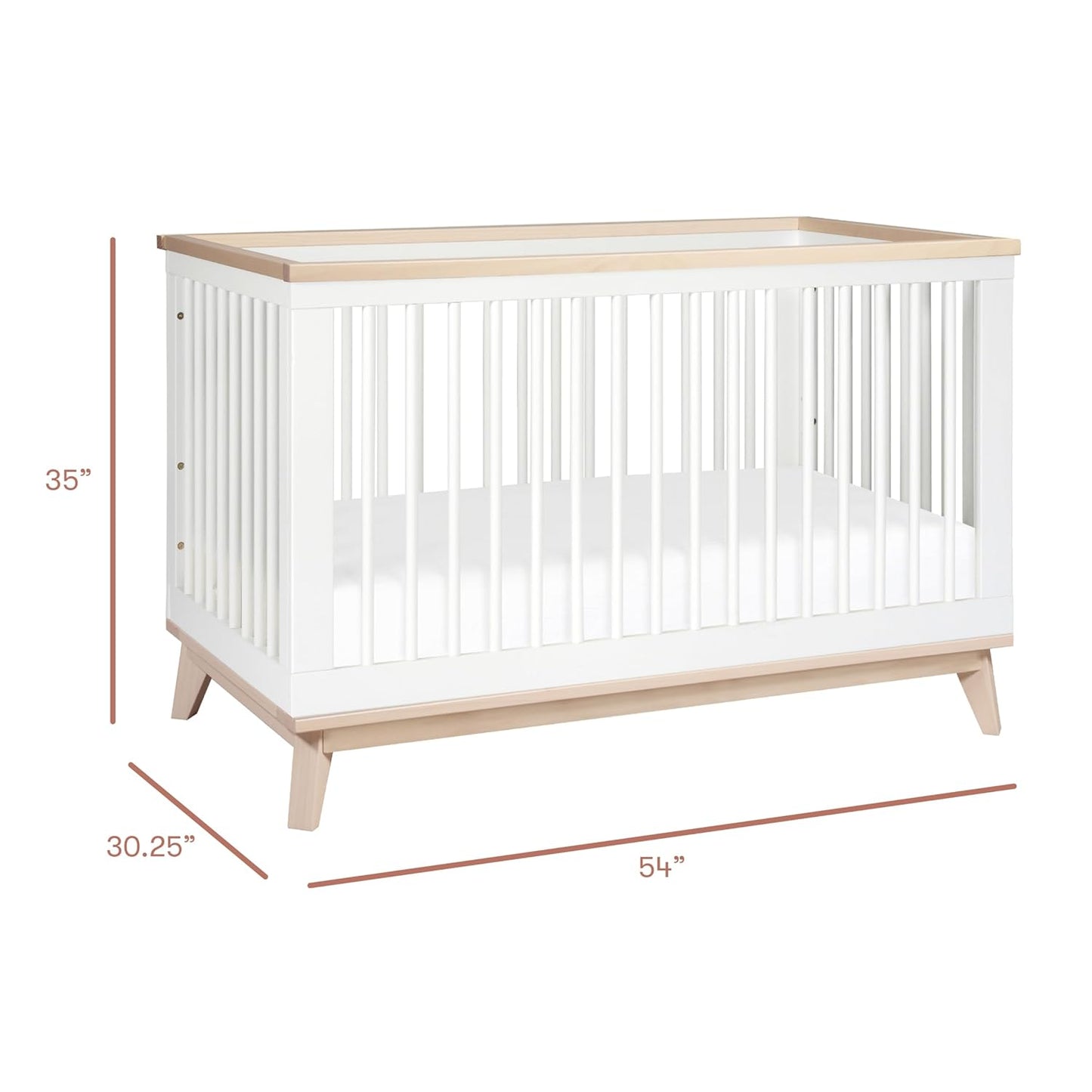 Babyletto Scoot 3-In-1 Convertible Crib with Toddler Bed Conversion Kit in White and Washed Natural, Greenguard Gold Certified