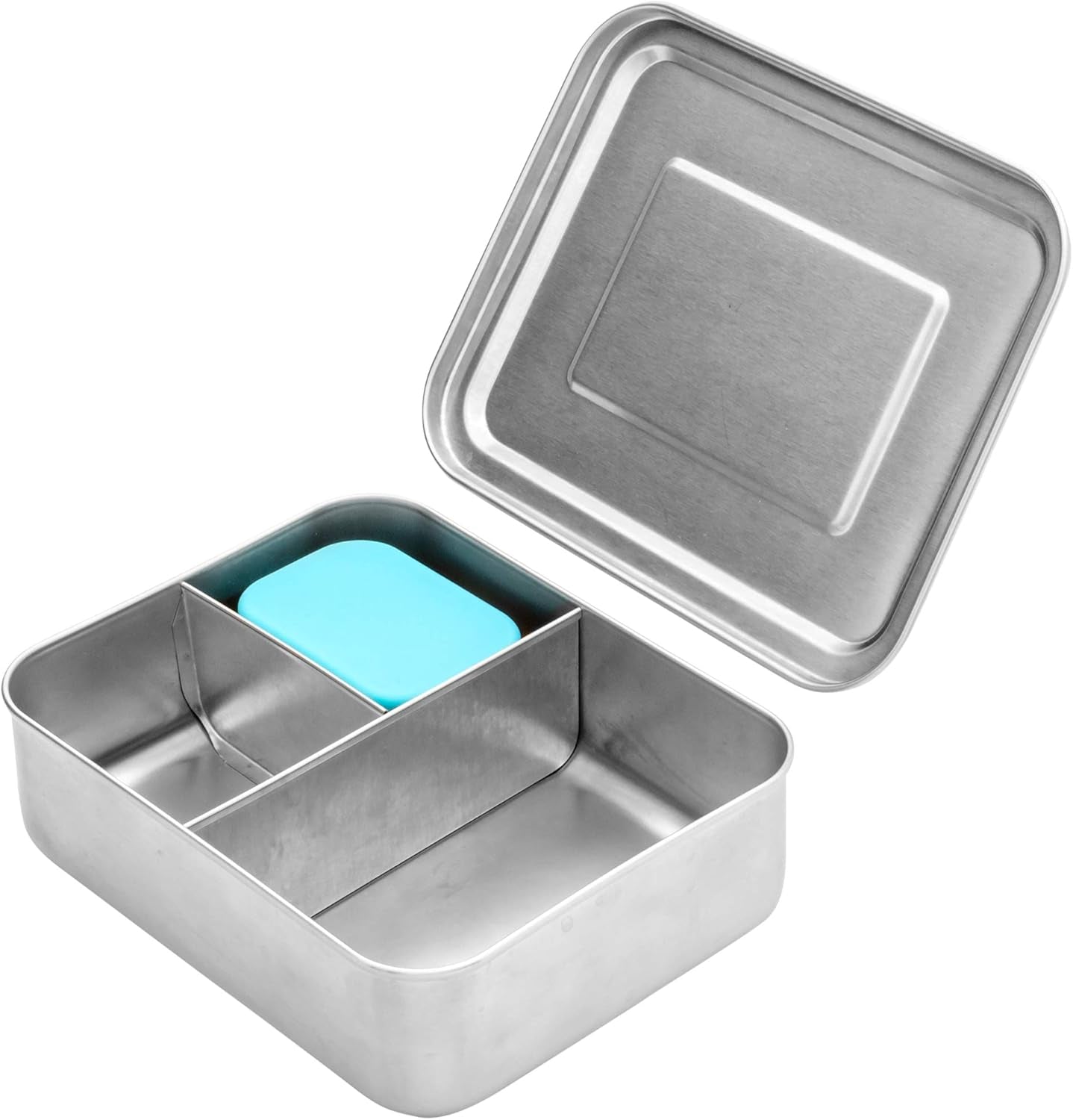 Weesprout 18/8 Stainless Steel Bento Box (Large) - 3 Compartment Metal Lunch Box, Skid-Proof Silicone, for Kids & Adults, Bonus Dip Container, Fits in Lunch & Work Bags, Dishwasher & Freezer Friendly