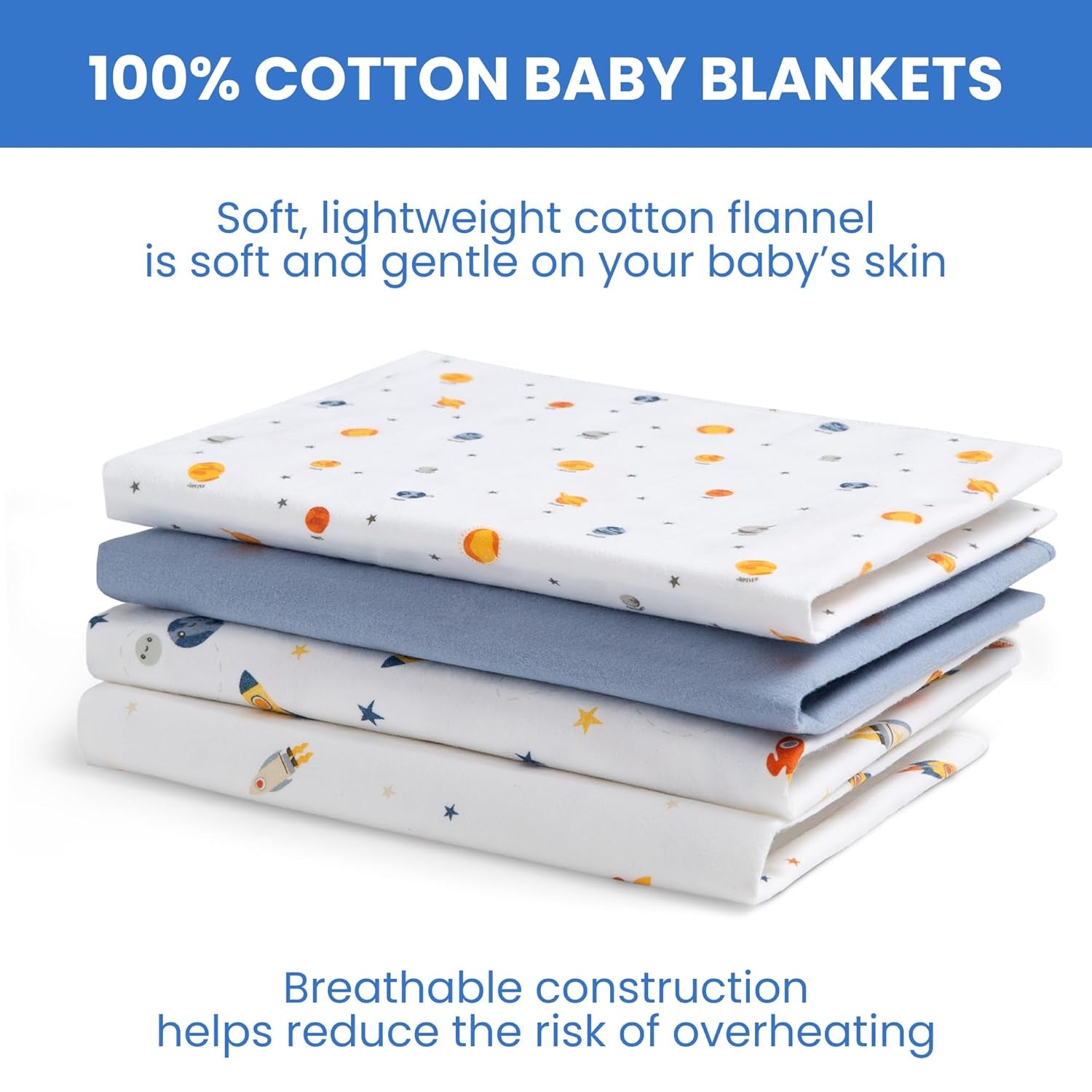 Delta Children 100% Cotton Flannel Baby Receiving Blankets for Girls and Boys – 30X30 Inches (Pack of 2), Space Exploration