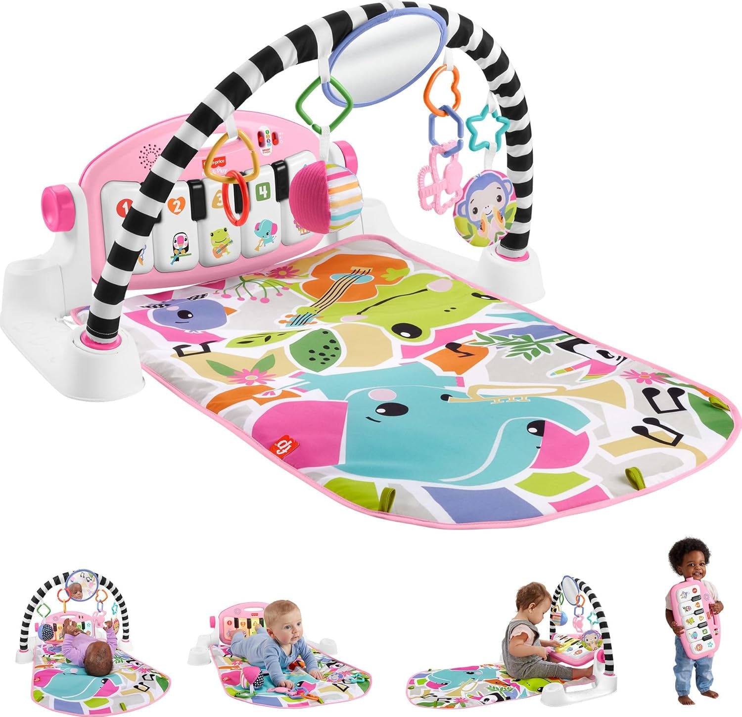 Fisher-Price Baby Playmat Glow and Grow Kick & Play Piano Gym, Pink Musical Learning Toy with Developmental Activities for Newborns 0+ Months