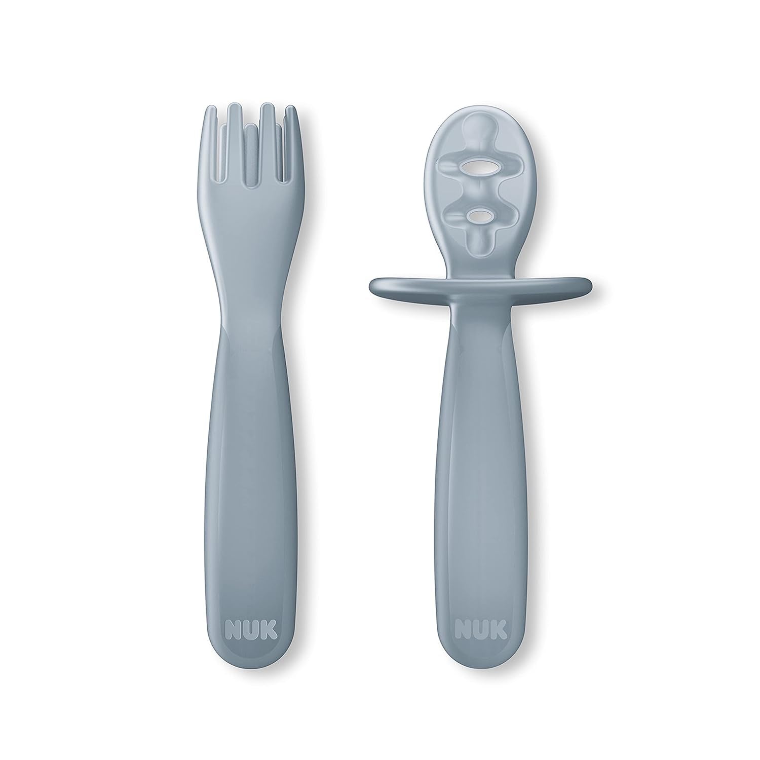 NUK for Nature Pretensil Dipper Spoon and Fork Set, Easy to Grip for Self-Feeding Development, Mess-Free Feeding, Top Rack Dishwasher-Safe, BPA & Latex-Free