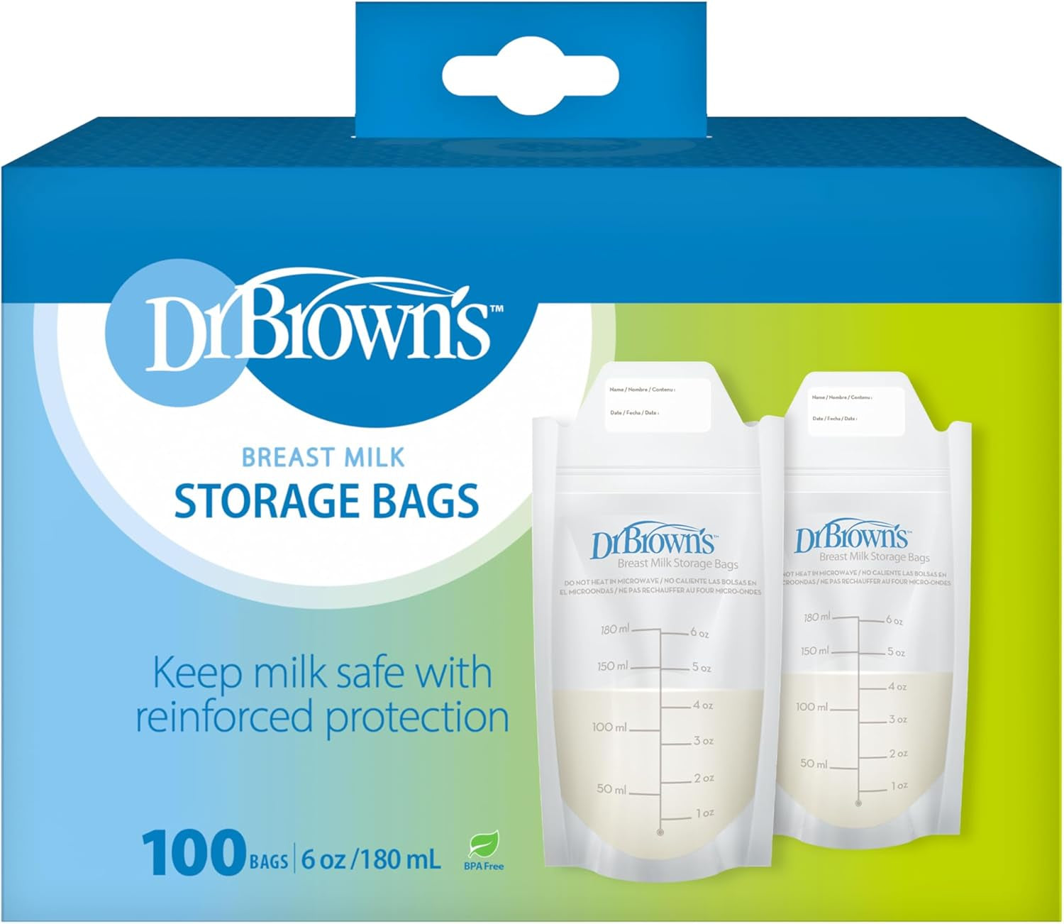 Dr. Brown’S Breast Milk Storage Bags, Disposable and Durable Bags for Freezing & Heating Breast Milk, (100 Ct) 6 Oz Bags, BPA Free