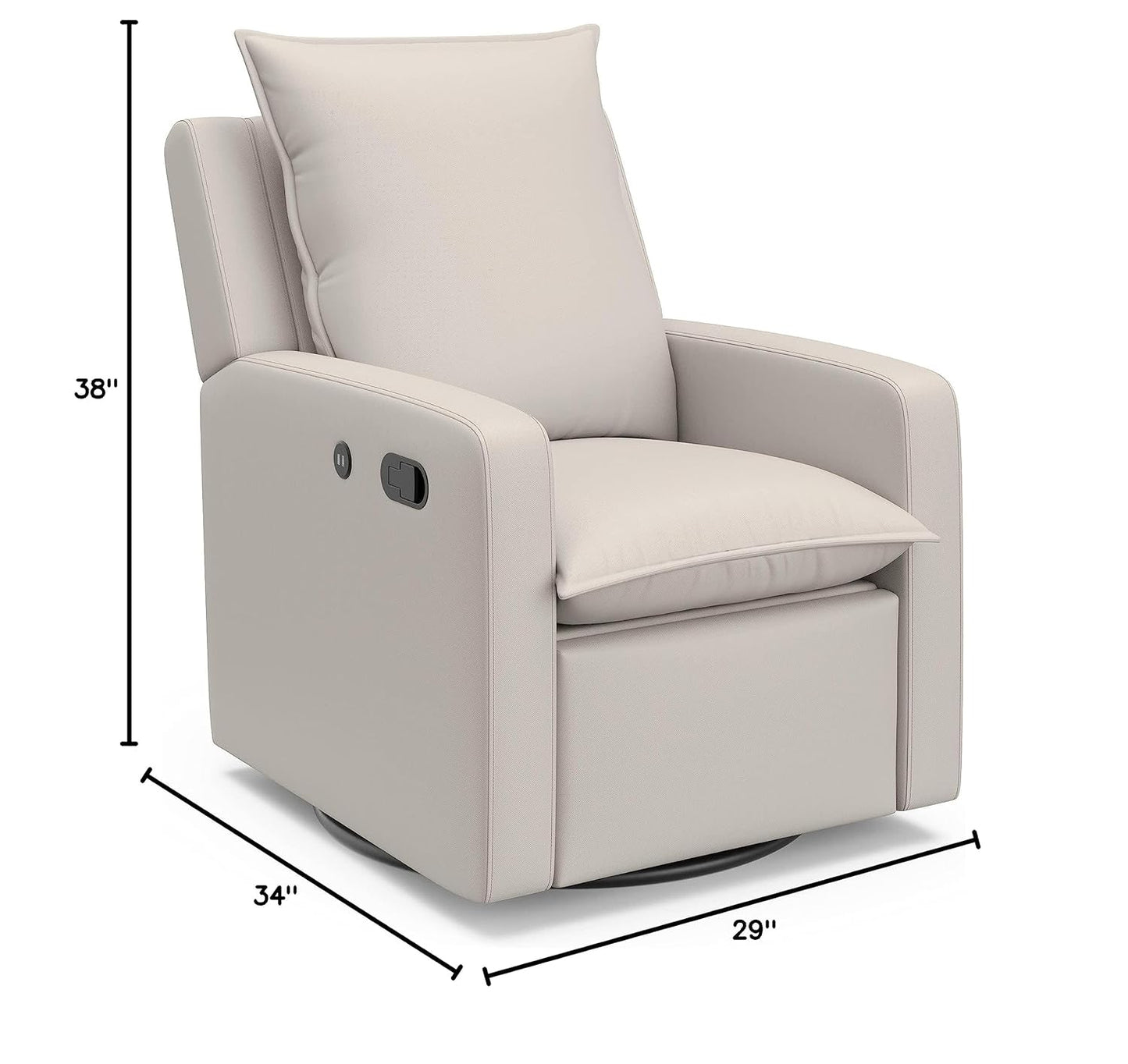 Storkcraft Timeless Reclining Glider (Ivory) -USB Charging Port, 360-Degree Metal Swivel Base, Manual Extending Foot Rest, Supportive Cushions, Durable Fabric