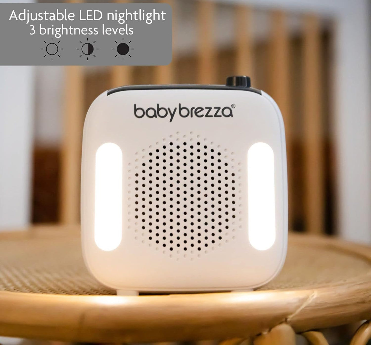 Baby Brezza Adjustable Baby Sound Machine and Night Light with 18 Sounds – Small, Portable Design for Easy Travel or Crib Use – Includes Lullaby, Nature, White Noise, Waves + More – USB Powered