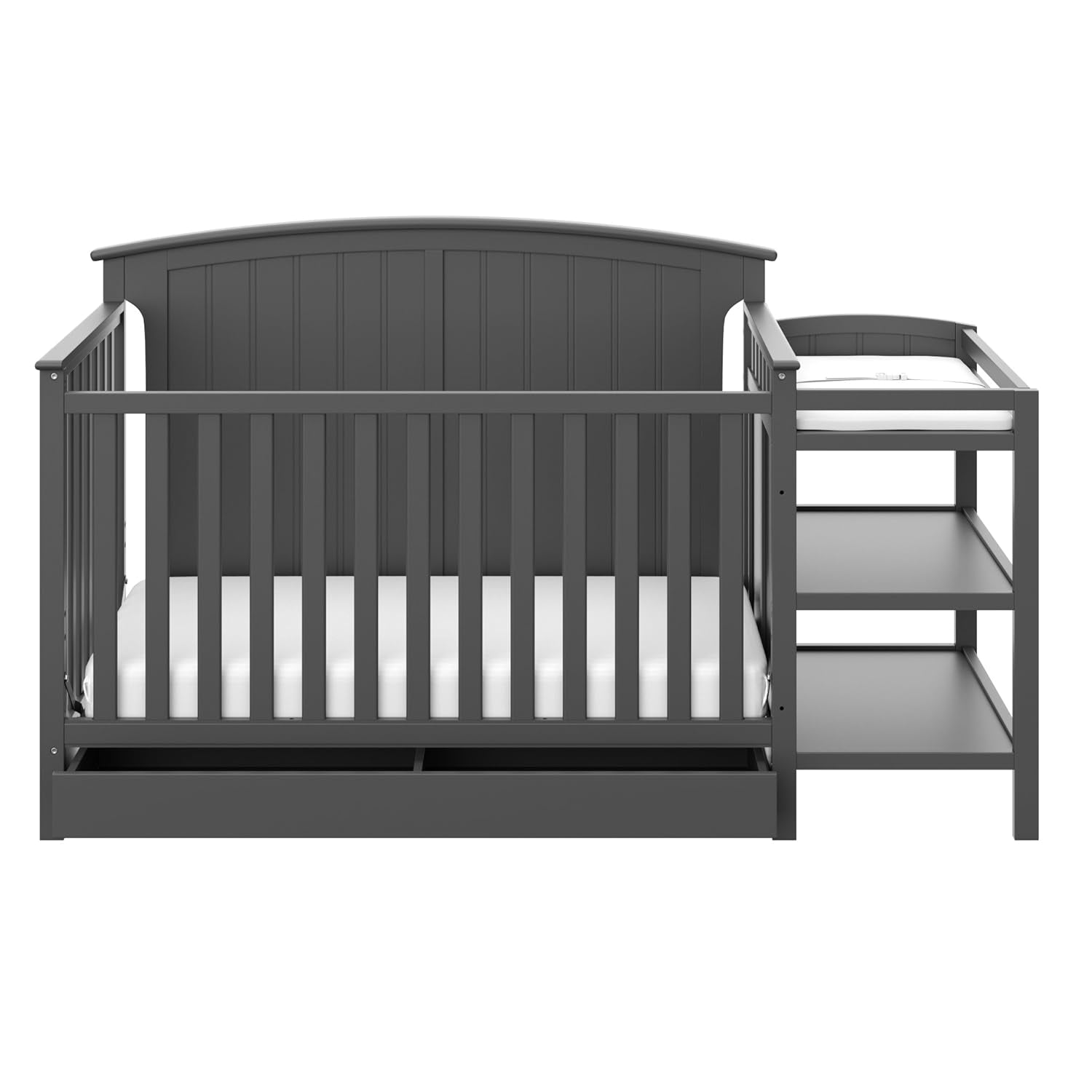 Storkcraft Steveston 5-In-1 Convertible Crib and Changer with Drawer (Gray) – GREENGUARD Gold Certified, Crib and Changing Table Combo with Drawer, Converts to Toddler Bed, Daybed and Full-Size Bed